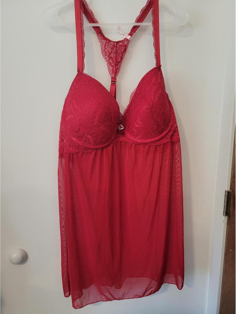 Red Lace and Mesh Lingerie Nightdress Size 2X